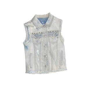 Miss Me Distressed Studded Denim Vest Light Blue Size Small Western Cowgirl Y2K